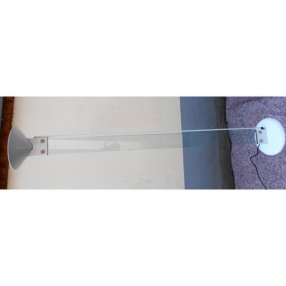 Image 1 of Lampadaire vintage en verre épais et métal laqué blanc par Max Baguera pour Lamperti, 1970