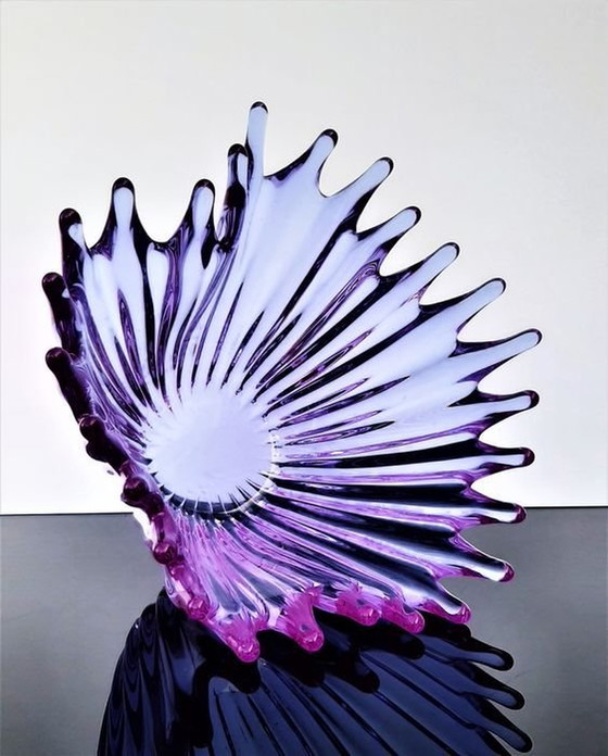 Image 1 of Grande Coupe En Cristal Violet • Vintage • Cristallerie De Bayel  • 1950