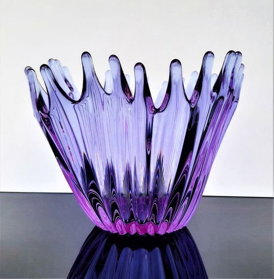 Image 1 of Grande Coupe En Cristal Violet • Vintage • Cristallerie De Bayel  • 1950