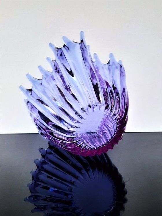 Image 1 of Grande Coupe En Cristal Violet • Vintage • Cristallerie De Bayel  • 1950