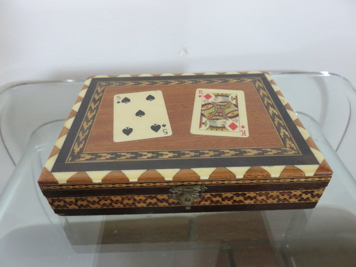 Boite pour Jeu de Cartes en Marqueterie, Années 60