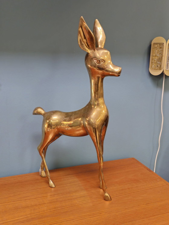 Image 1 of Vintage Brass Xl Deer Bambi Deer Copper