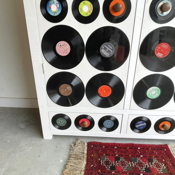 Image 1 of Meuble de rangement pour disques vinyles et bois de rebut fait main Lp`S