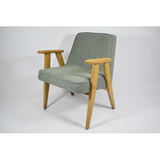 Image 1 of Fauteuil classique vintage tissu vert, bois de chêne 1960s