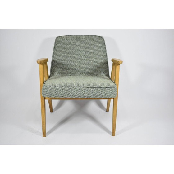 Image 1 of Fauteuil classique vintage tissu vert, bois de chêne 1960s