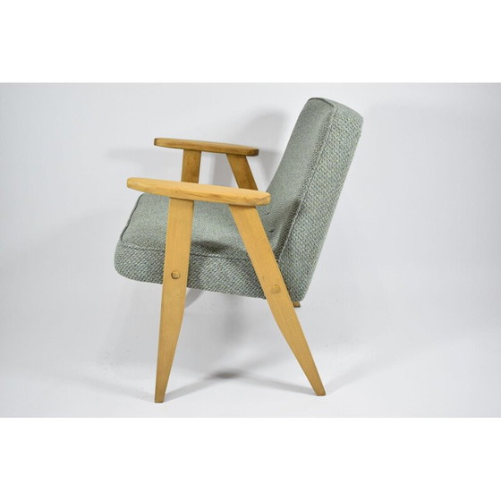 Image 1 of Fauteuil classique vintage tissu vert, bois de chêne 1960s