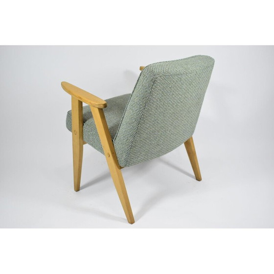 Image 1 of Fauteuil classique vintage tissu vert, bois de chêne 1960s