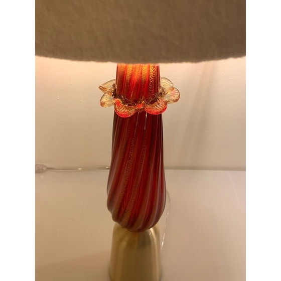 Image 1 of Lot de 2 lampes de table contemporaines en verre de Murano rouge avec abat-jour