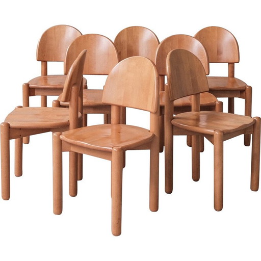Ensemble de 8 chaises en pin vintage par Rainer Daumiller, Suède 1970
