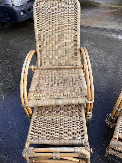 Chaises longues vintage en rotin