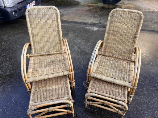 Chaises longues vintage en rotin