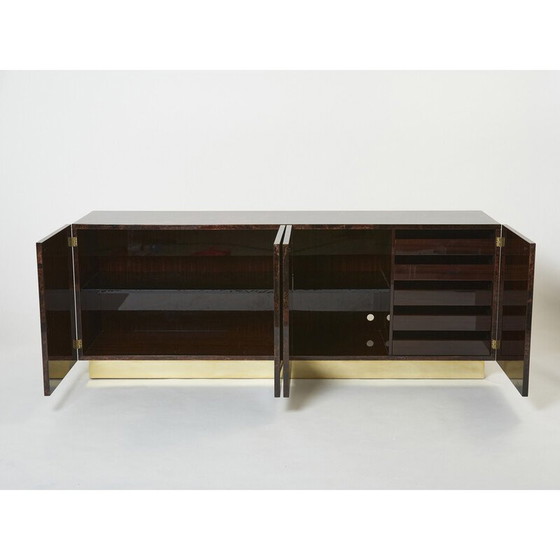 Image 1 of Buffet vintage en parchemin brun et laiton par Aldo Tura, Italie 1960