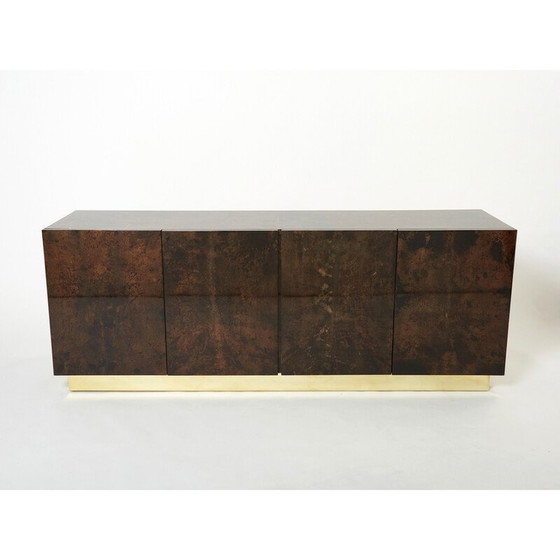 Image 1 of Buffet vintage en parchemin brun et laiton par Aldo Tura, Italie 1960