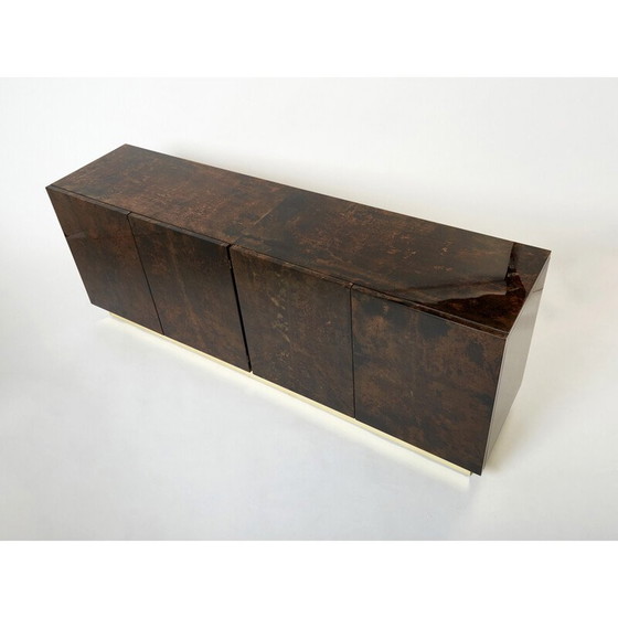 Image 1 of Buffet vintage en parchemin brun et laiton par Aldo Tura, Italie 1960