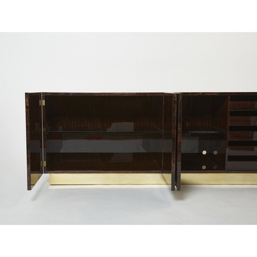Buffet vintage en parchemin brun et laiton par Aldo Tura, Italie 1960
