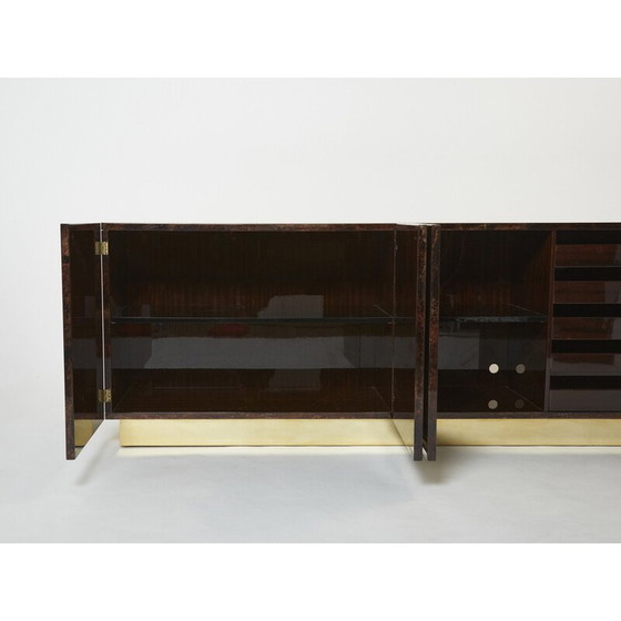 Image 1 of Buffet vintage en parchemin brun et laiton par Aldo Tura, Italie 1960