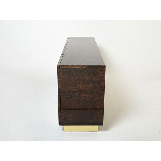 Image 1 of Buffet vintage en parchemin brun et laiton par Aldo Tura, Italie 1960