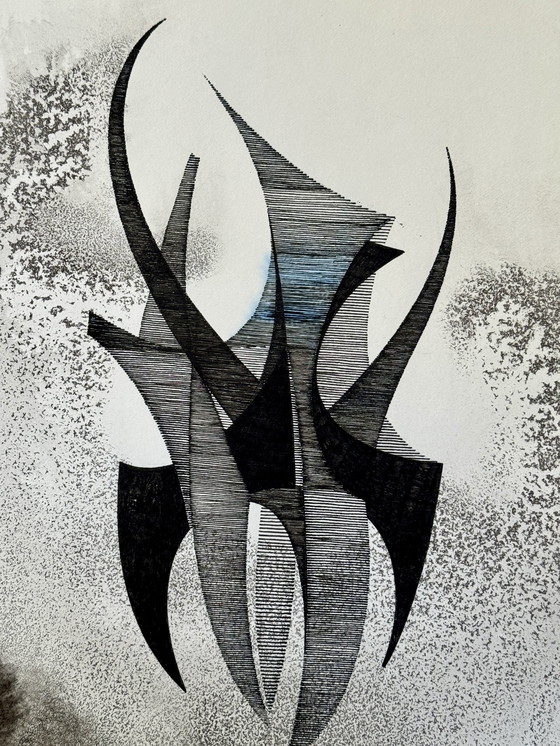 Image 1 of Eugene Eechaut 1928-2019 Très Beau Dessin Architecturale À L’Encre De Chine