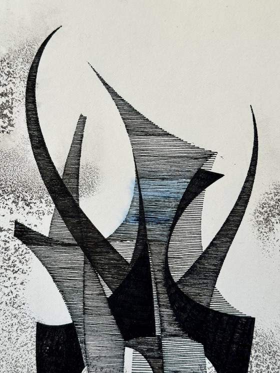 Image 1 of Eugene Eechaut 1928-2019 Très Beau Dessin Architecturale À L’Encre De Chine