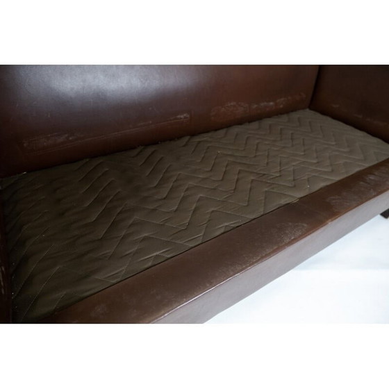 Image 1 of Canapé 2 places vintage en cuir marron foncé rembourré par Stouby Furniture, Danemark 1960