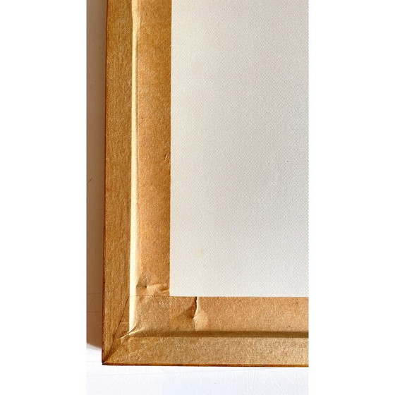 Image 1 of Peinture vintage sur papier avec médaillon et cadre en bois et verre