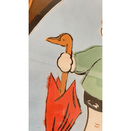 Image 1 of Peinture vintage sur papier avec médaillon et cadre en bois et verre