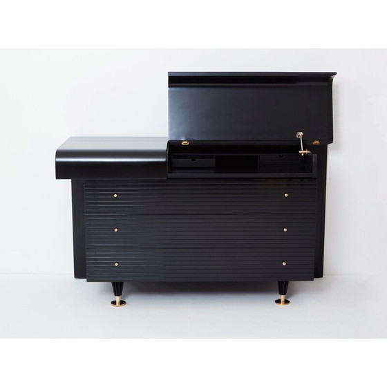 Image 1 of Commode vintage en laque noire et laiton de Pierre Cardin, 1980