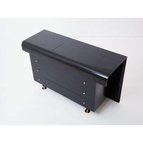 Image 1 of Commode vintage en laque noire et laiton de Pierre Cardin, 1980
