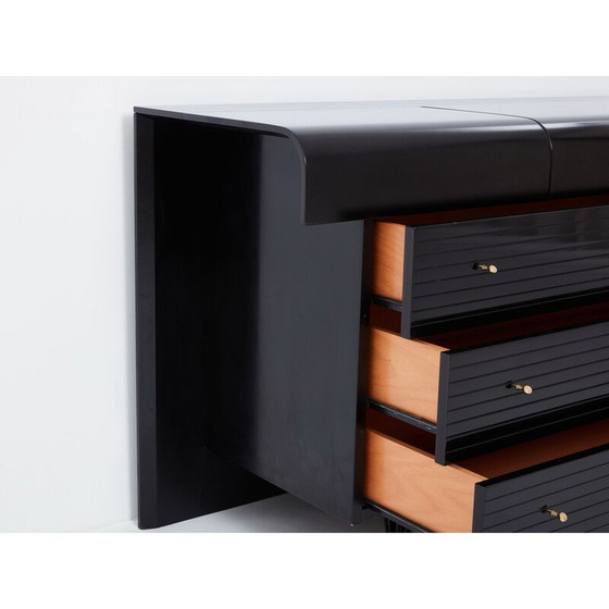 Image 1 of Commode vintage en laque noire et laiton de Pierre Cardin, 1980