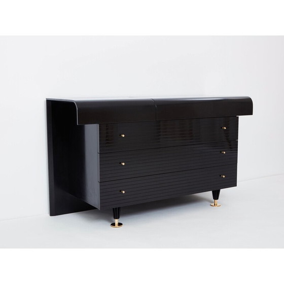 Image 1 of Commode vintage en laque noire et laiton de Pierre Cardin, 1980