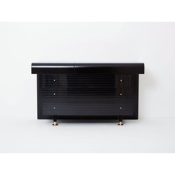 Image 1 of Commode vintage en laque noire et laiton de Pierre Cardin, 1980