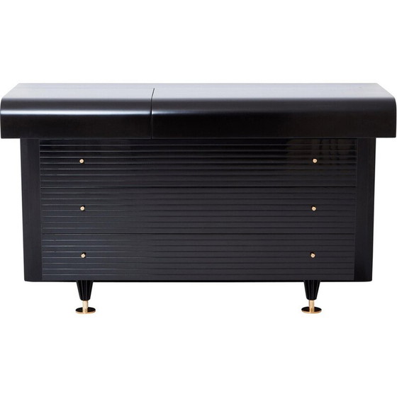 Image 1 of Commode vintage en laque noire et laiton de Pierre Cardin, 1980