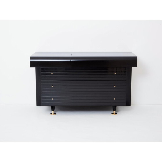 Image 1 of Commode vintage en laque noire et laiton de Pierre Cardin, 1980