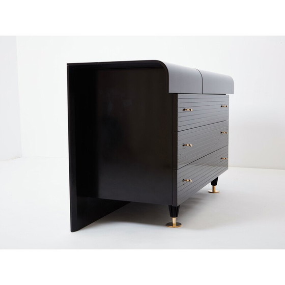 Image 1 of Commode vintage en laque noire et laiton de Pierre Cardin, 1980