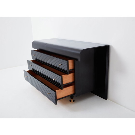 Image 1 of Commode vintage en laque noire et laiton de Pierre Cardin, 1980