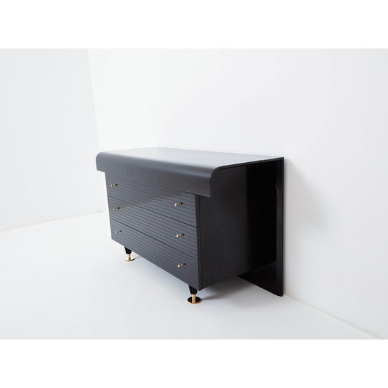 Image 1 of Commode vintage en laque noire et laiton de Pierre Cardin, 1980