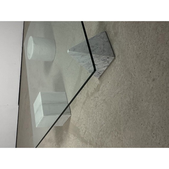 Image 1 of Table basse vintage en marbre Metafora avec plateau en verre, 1970