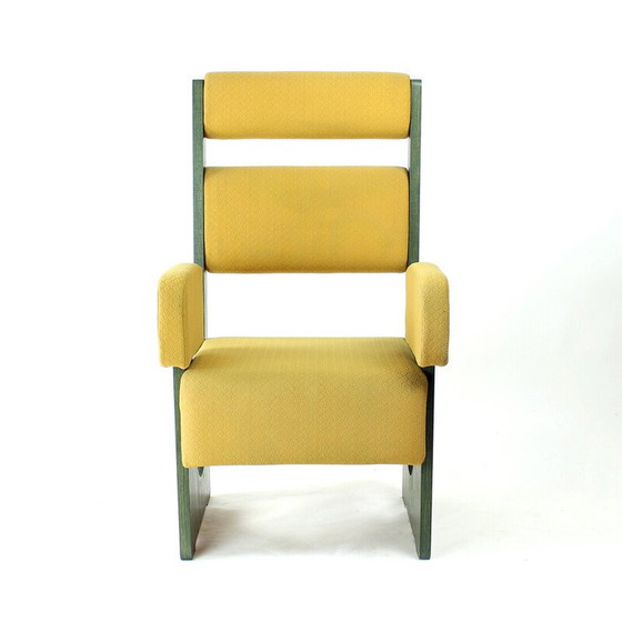 Image 1 of Fauteuil trône vintage en contreplaqué et tissu jaune, Tchécoslovaquie 1980