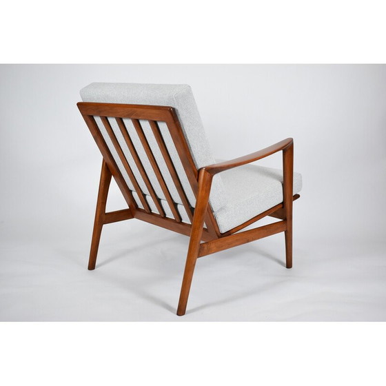 Image 1 of Fauteuil vintage Stefan en teck teinté et tissu gris clair pour Swarzędz, 1960