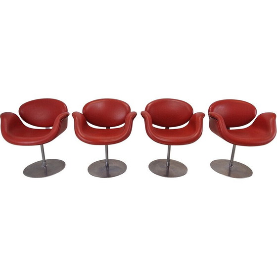 Image 1 of Ensemble de 4 fauteuils Tulipe vintage en métal massif et bois par Pierre Paulin pour Artifort, Pays-Bas 1980