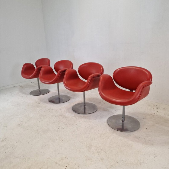 Image 1 of Ensemble de 4 fauteuils Tulipe vintage en métal massif et bois par Pierre Paulin pour Artifort, Pays-Bas 1980