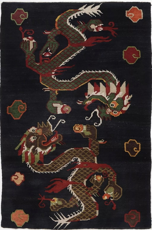 Original Ancien Dragon de Chine noué à la main Art Moderne 186 X 125 cm Top Condition