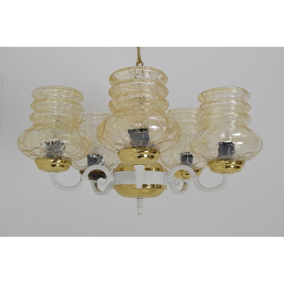 Image 1 of Lustre vintage en verre et métal, tchèque 1970