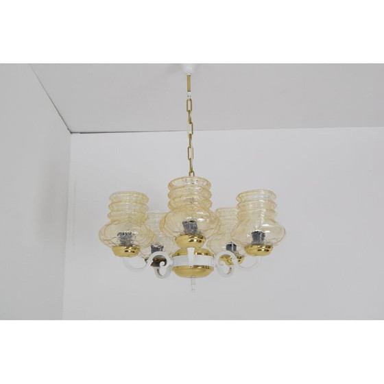 Image 1 of Lustre vintage en verre et métal, tchèque 1970