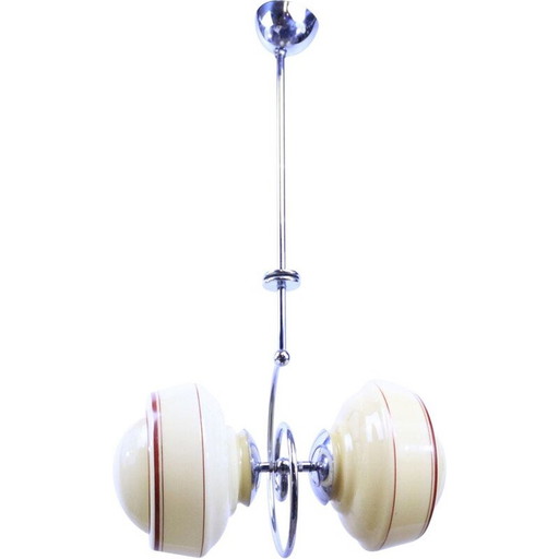 Suspension vintage en spirale avec deux globes, 1920