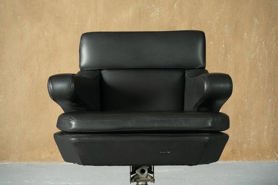 Image 1 of Fauteuil à roulettes en cuir noir, Italie, années 1970