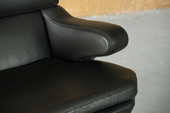 Image 1 of Fauteuil à roulettes en cuir noir, Italie, années 1970