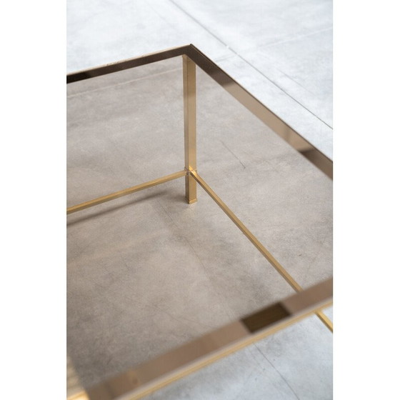 Image 1 of Table basse de salon vintage en laiton et verre fumé par Guy Lefevre, France 1970