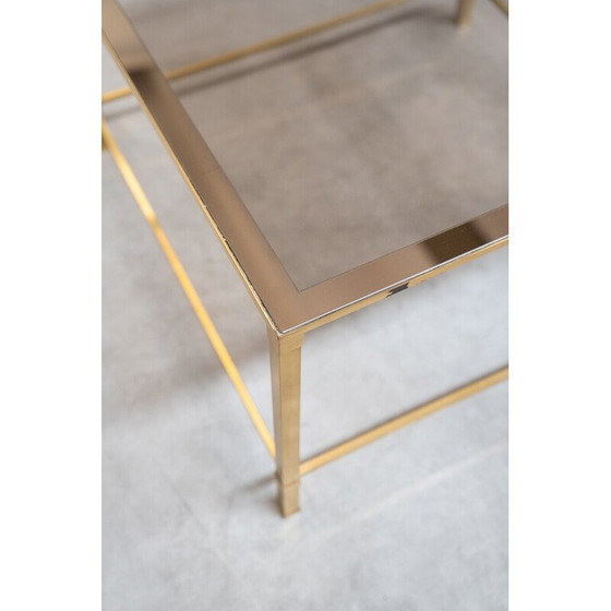 Image 1 of Table basse de salon vintage en laiton et verre fumé par Guy Lefevre, France 1970