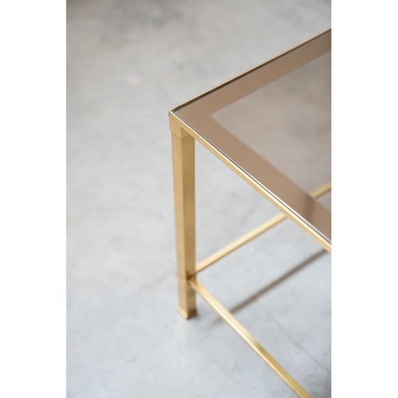 Image 1 of Table basse de salon vintage en laiton et verre fumé par Guy Lefevre, France 1970